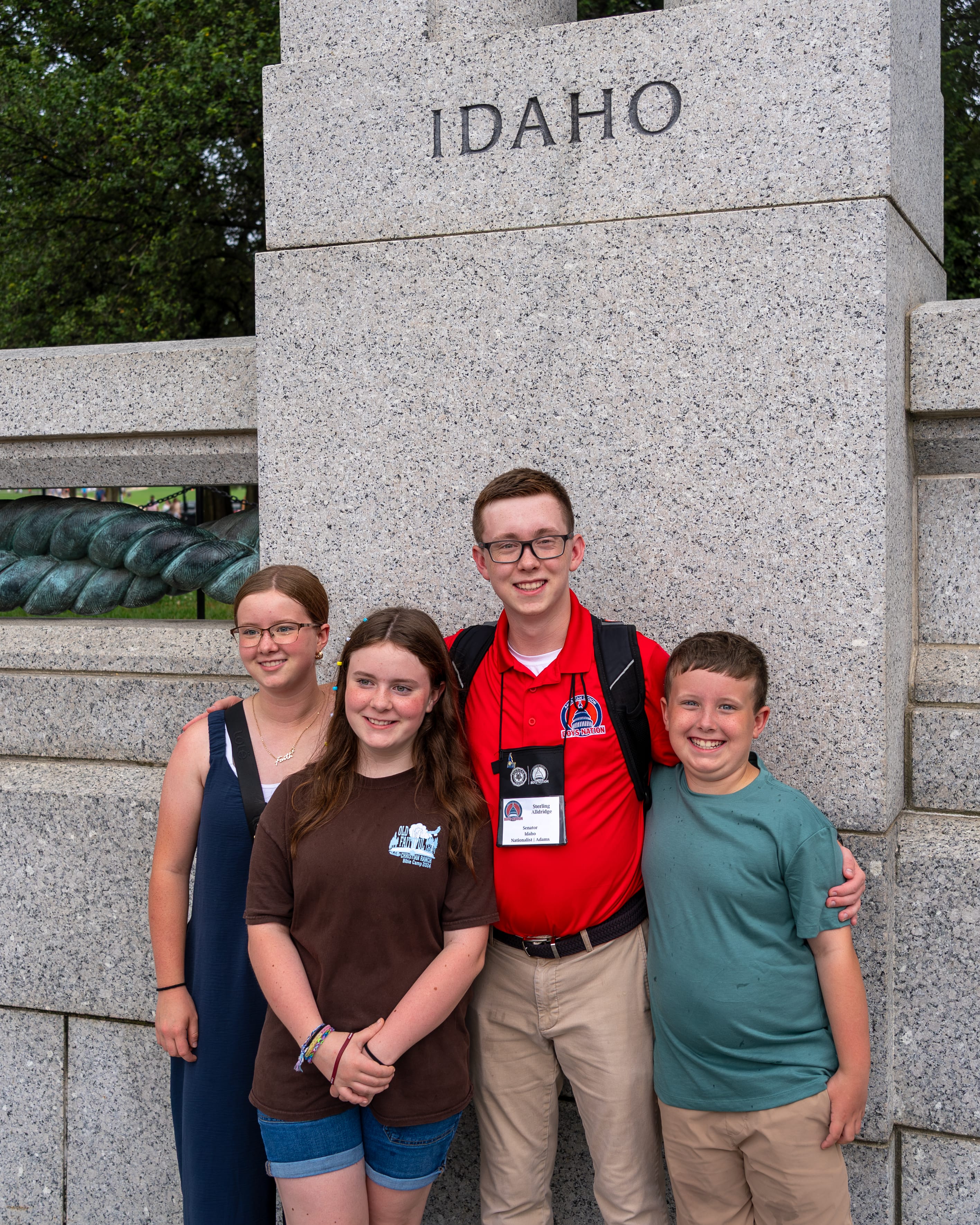 Jeff Alldridge's children Reagan (15), Scarlett (12), Malachi (9), and Sterling (17) in Idaho Falls. Sterling was serving as a senator at Boys Nation.