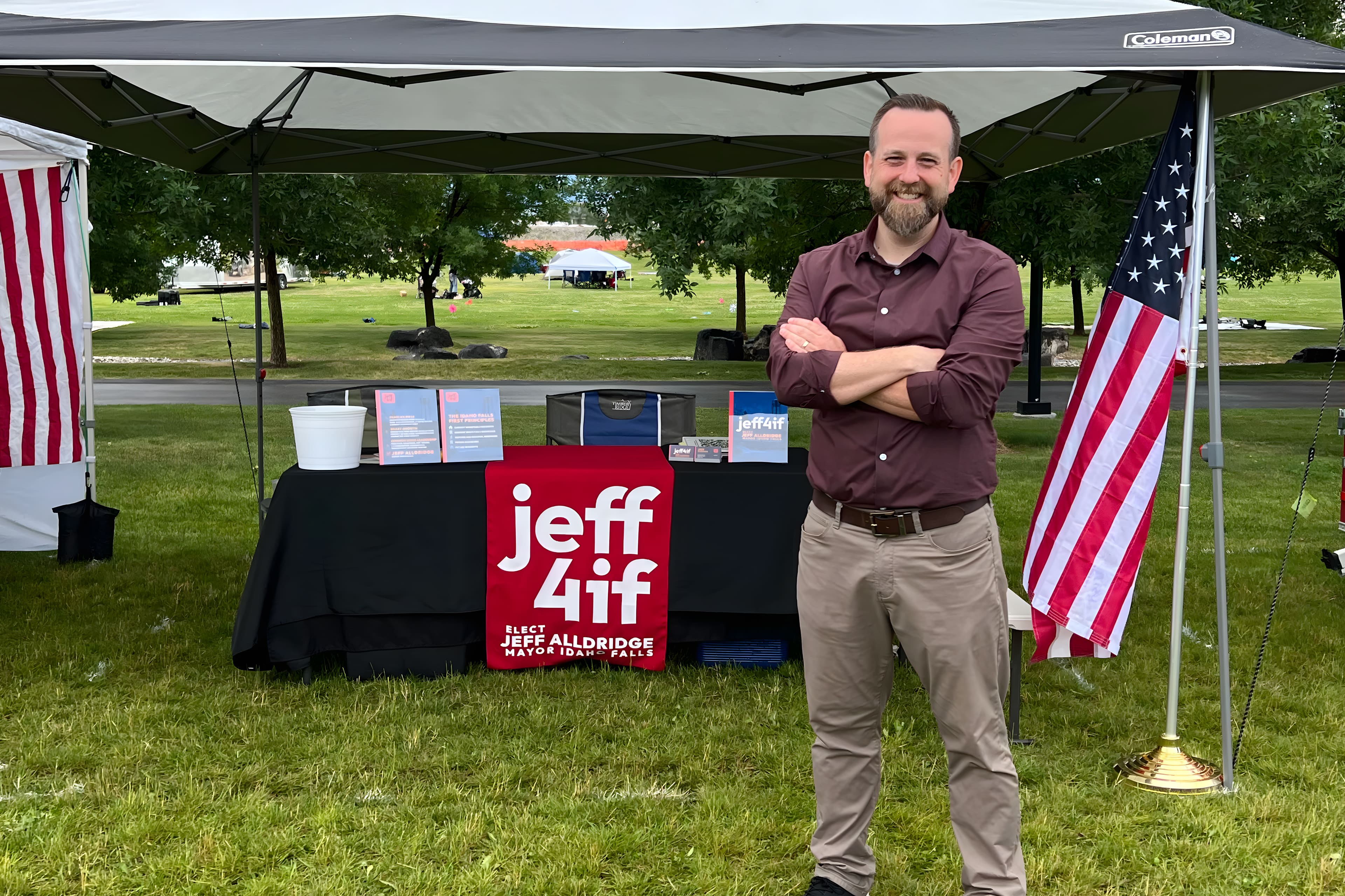 Jeff Alldridge announcing his campaign for Idaho Falls Mayor